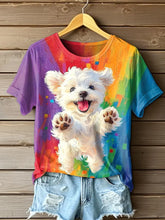 Niedliches Hunde ölgemälde Kunst Kurzarm T-Shirt für Frauen